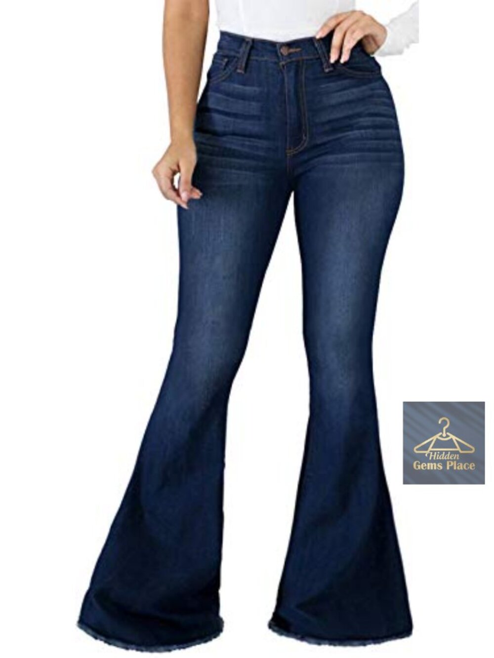 High Waisted Bell Bottom Jeans Skinny Flared Denim Pants Raw Hem